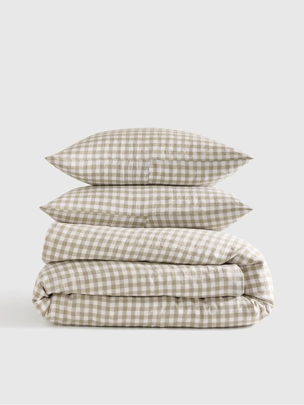 New Quince European Linen Duvet Cover Set KING Willowleaf Gingham w/ SHAMS $214